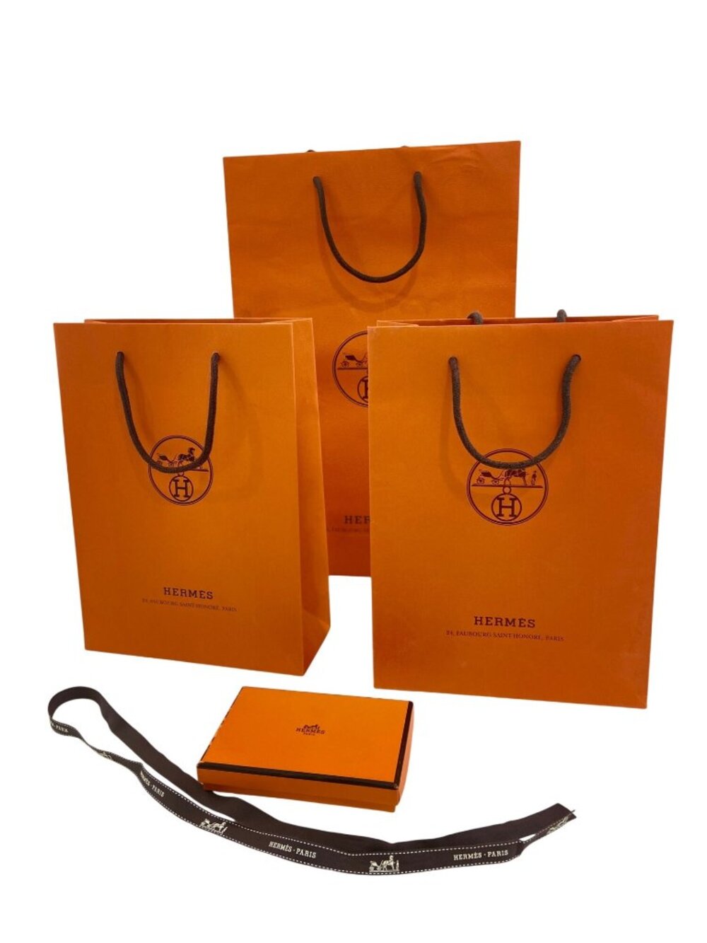 Authentic Hermès Boutique Presentation Set 3 Shopping Bags Gift Box Ribbon